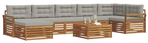 vidaXL Sofagarnituren 8 pcs Natürlich und Hellgrau Massivholz Akazie, Garten Ecksofa Set, modernes Outdoor-Möbel, strapazierfähig, zum Chillen am Pool, für die Terrasse