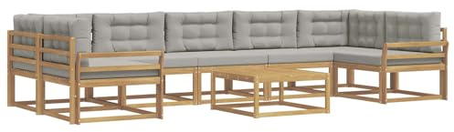 vidaXL Outdoor-Sofagarnitur mit Kissen 6 pcs Weiß und Hellgrau, Outdoor-Sofa-Set, modernes modulares Design, Akazienholz-Gartenmöbel, Flexible Patio-Lounge