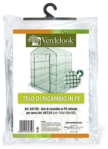 VERDELOOK | Telo di Ricambio in PE Retinato per Serra a Casetta 6 Ripiani Codice 647/24, Resistente, Protezione Piante, Apertura Frontale con Cerniera 140x140x195 cm