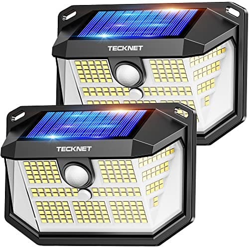 TECKNET Luz Solar Exterior, 236 LED/300° Iluminación (Ilumina 35㎡) Brillo Alto Luces Solares con Sensor de Movimiento, 3 Modes IP65 Impermeable Focos Led Solares para Jardín, Garaje, Patio, 2 Paquete