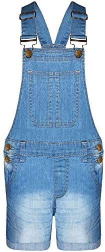 A2Z 4 Kids Girls Denim Shorts Dungaree Faded Stretch Jeans Bib - Girls Shorts Dungaree Light Blue 9-10