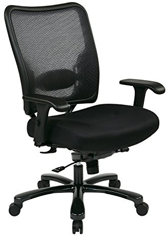 Space Seating Big and Tall AirGrid Rückenlehne und gepolsterter Sitz aus Netzstoff, verstellbare Armlehnen, Basis aus Gunmetal Finish, ergonomischer Managerstuhl, schwarz