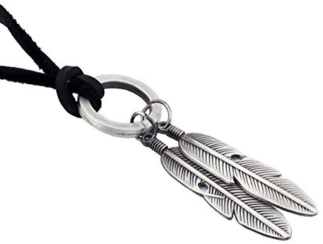 DonDon - Collana da uomo in pelle con diversi ciondoli selezionabili, in un sacchetto nero e Lega, colore: Penne, cod. CM09