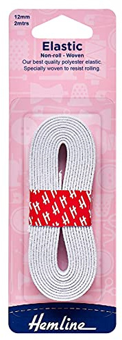 Hemline Woven Non-Roll Elastic – 12mm x 2m White Waistbands & Heavy-Duty Use Premium Polyester Elastic for Strong & Resilient Resists Rolling & Twisting, Ideal for Sewing & DIY Projects