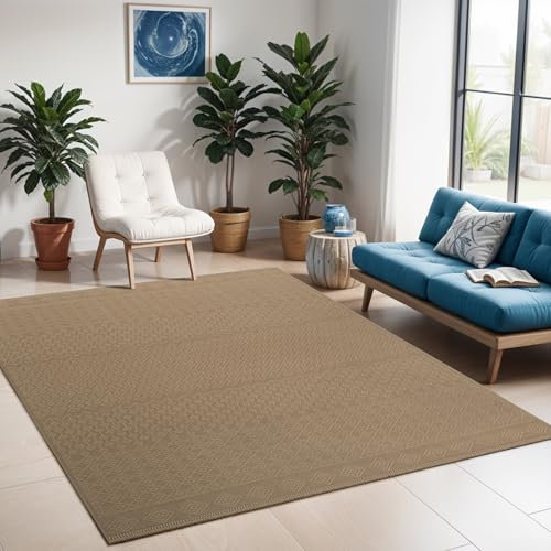 Livabliss Tropea Machine Washable Rug - Geometric Jute Area Rugs Living Room, Large Rug 198x275 cm - Traditional Boho Style, Dining Room, Kitchen, Outdoor, Hallway - Tan and Beige
