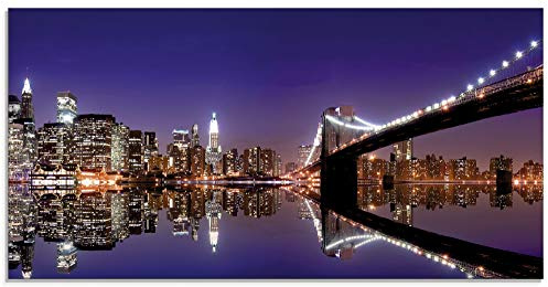 ARTland Wanddeko Glasbilder Wandbild Glas Bild einteilig 60x30 cm Querformat USA Amerika New York City Brooklyn Bridge Nacht Gebäude S6FE