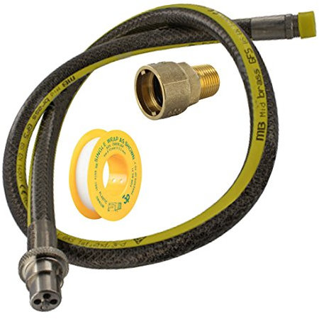 SPARES2GO Universal Oven Cooker Gas Supply Hose, PTFE Pipe Tape & Connector Joint (4ft 1/2 inch, Straight Bayonet, BS EN14800 CE)