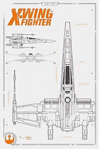 Unbekannt Star Wars Episode VII X-Wing Fighter – Pläne – 61 x 91,5 cm zeigt/Poster