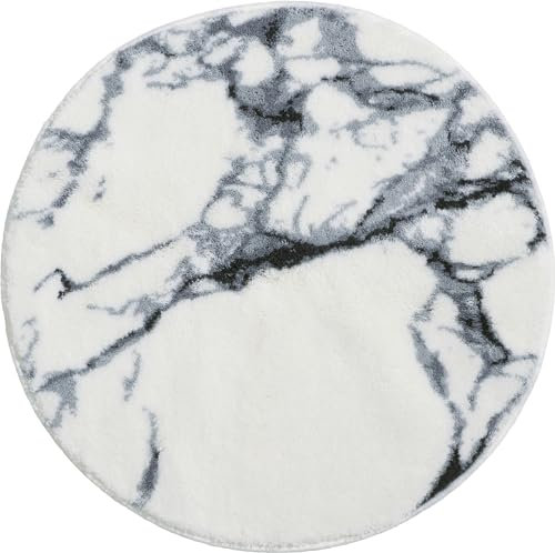 Erwin Müller Badematte, Badteppich, Badvorleger rutschhemmend Marmor weiß Größe rund: 90 cm Ø - sehr saugfähig, schnelltrocknend, für Fußbodenheizung geeignet (weitere Größen)