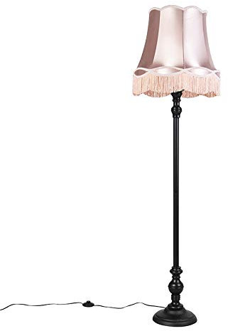 Qazqa - Klassisch I Antik Stehleuchte I Stehlampe I Standleuchte I Lampe I Leuchte schwarz mit Oma Schirm pink - Classico I Wohnzimmer I Schlafzimmer - Textil Länglich - LED geeignet E27