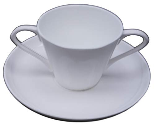 Two Handled White Bone China Cup and Saucer