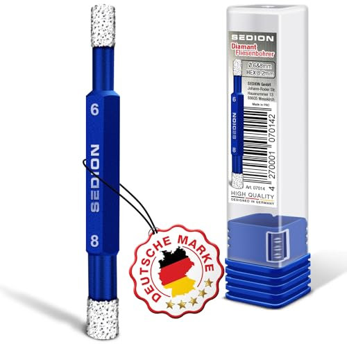 SEDION ® Profesional - Broca para azulejos Ø 6mm & 8mm Doble cara hexagonal - Broca para taladrar azulejos duros gres porcelánico Broca profesional de diamante compatible con Bosch Makita y muchos más