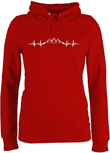 Pullover Damen Hoodie Frauen - Skiurlaub Apres Ski - Berge Herzschlag I Geschenk Bergliebhaber I Bergliebe - S - Rot - wanderbekleidung party outfit valemtinstagsgeschenk berg fun-kapuzenpullover