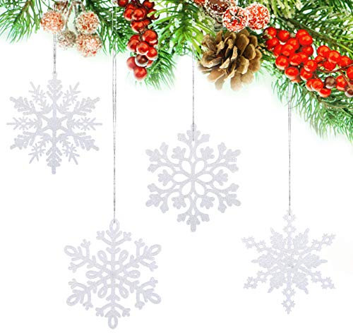Kesote 24 Schneeflocken Deko Weiß Weihnachtsdeko Anhänger Weihnachtsbaumschmuck Glitzer Weihnachtsbaum Weihnachten