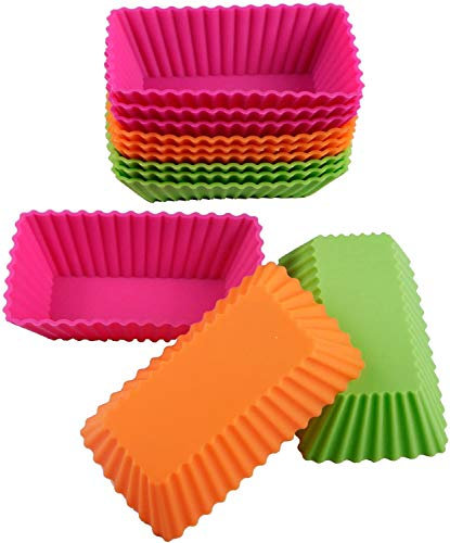 Webake Moldes de silicona rectangulares para magdalenas, 12 unidades de 11 cm, para brownie, molde para pan, moldes reutilizables para cupcakes, moldes para magdalenas y pudding