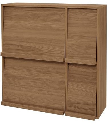 Iris Ohyama, Meuble, Étagère, Bibliothèque de Rangement, avec 4 Portes rabattables, Design, Polyvalent, Bureau, Chambre, Salon, Salle à Manger - Flap Rack FR-F4 -Marron Cendré
