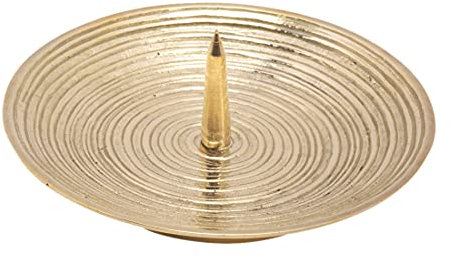 NKlaus Kerzen -Rillen-Teller mit Dorn Ø12cm Kerzenteller Messing Gold Kerzenhalter Spiralen-Design 10561