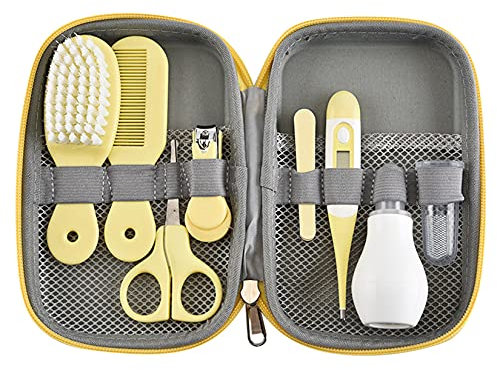 Trousse de Soin Bébé, MKNZOME 8pcs Professionnel Trousse de Toilette Bebe Kit Soin Naissance Bebe avec Sac de Transport Kit de soins des ongles pour nouveau-né de pépinière pour voyages et maison