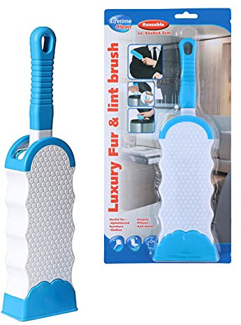 Tierhaarentferner Fusselbürste mit selbstreinigender Basis, wiederverwendbar, doppelseitig, Katze, Hund, Tierfellentferner, Bürste für Kleidung, Teppiche, Möbel, Sofa, Bettwäsche, Auto (Blau)