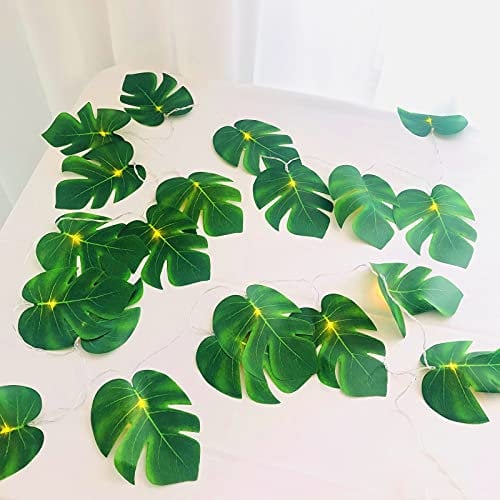 Riaxuebiy Artificial Palm Leaf String Lights,Tropical Turtle Leaves 9.84ft 20 LED Hanging Rattan Monstera Leaves Rope Light Fairy Light for Wedding Party Decoration (Palm Leaf 3m/20LED, Battery)