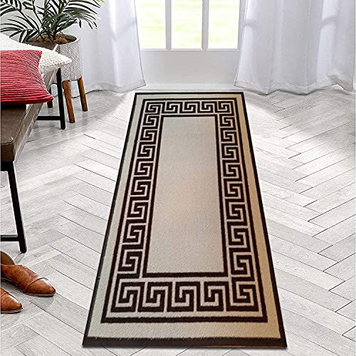 B&B Non-Slip Washable Large Entrance Door mat | 66 x 120 cm Outdoor and Indoor Dog Muddy Paws Floor Protector, Hallway, Bath and Kitchen Anti-Slip Mats - Greeky Rug - Beige & Brown
