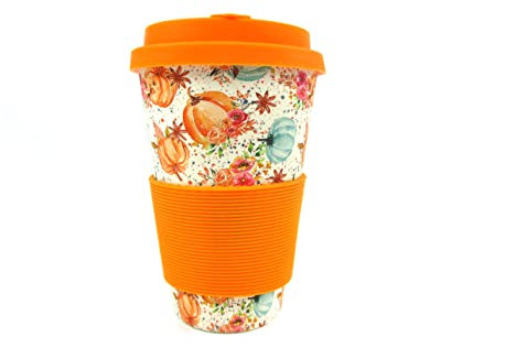 TINYMILLS Fall Harvest Pumpkin 14oz Travel Mug - Eco-Friendly Reusable Plant Fiber Travel Mug Birthday Gift Stocking Stuffer Teacher Coach Gift