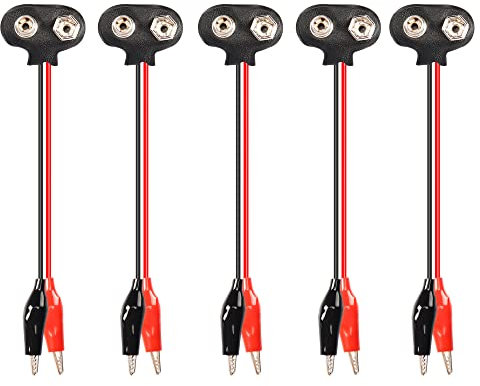 PNGKNYOCN Cavo da 9 V a scatto per batteria a coccodrillo, confezione da 5 cavi a doppio connettore a scatto per batteria da 9 V (15 cm)