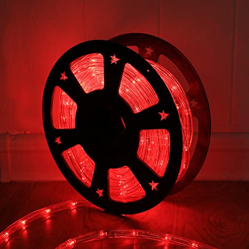 50ft 360 LED Waterproof Rope Lights,110V Connectable Indoor Outdoor Led Rope Lights for Deck, Patio, Pool, Camping, Bedroom Decor, Landscape Lighting and More (Red)