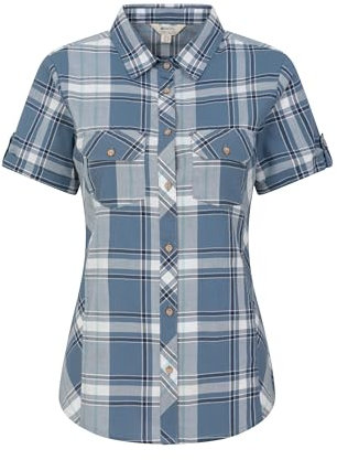 Mountain Warehouse Holiday Womens Cotton Shirt - Short Sleeve Ladies Top, Casual Shirt, Lightweight Ladies Shirt, Breathable Blouse - for Travelling, Walking Bright Blue Women's Size 12