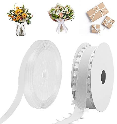 LYTIVAGEN Herzen Organzaband Weiß 6mm Geschenkband Herzen Dekoband Geschenkband Weiß Organza Herzband Schmales Schleifenband Herz Tüllband Hochzeit Organza Bänder für Geschenk Hochzeit Tischdeko