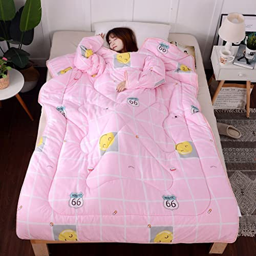 Couette paresseux multifonction avec manches hiver chaud épaissi lavé couette couverture lit housse de couette for la maison hiver sieste bureau voiture chambre étudiant dortoir ( Couleur : Rose , Siz