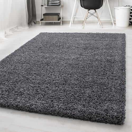 Carpetsale24 Teppich Wohnzimmer Shaggy Flokati Einfarbig Design 160 x 230 cm Grau - Hochflor Teppich Schlafzimmer Pflegeleicht und Super Weich - Flauschiger Teppich Langflor 50 mm Florhöhe Rechteckig