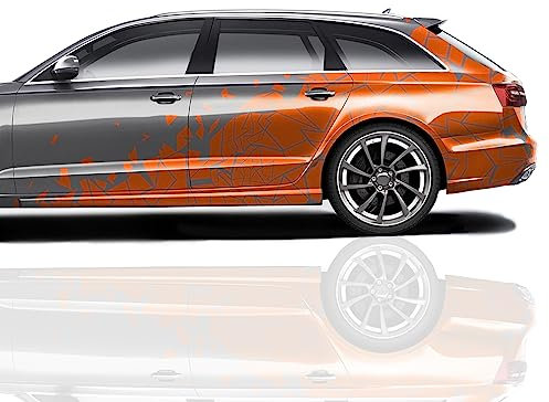 Finest Folia XXL Autoaufkleber Mosaik 2er Set je 60x200cm geometrisches Design Auto Seite Motorrad Bus Sticker Kfz Zubehör Broken Glass Camouflage Tuning Dekor KX074 (Orange)