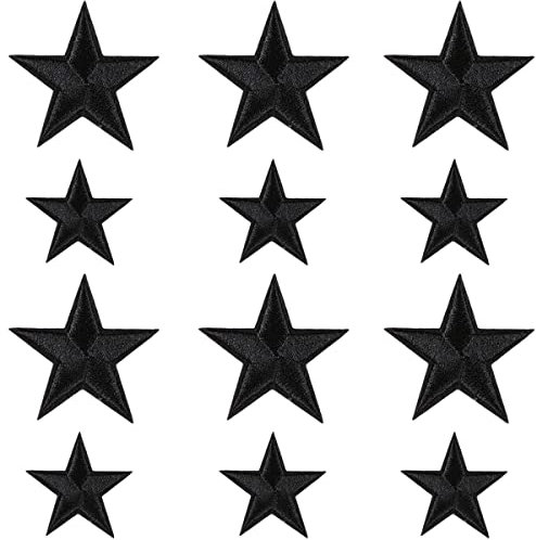Weenkeey 12 Stück Stern Gestickte Aufnäher Pentagramm Aufnähen Patches Fünfzackiger Stern Aufbügeln Applikationen für Kleid Jeans Jacken Hüte Taschen Schuhe - 2 Größen Schwarz