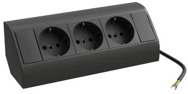 BERNSTEIN 3-Fach Steckdosenleiste für Ecken - Schwarz - Ideal zum Nachrüsten in Spiegelschränke und Badmöbel-Sets, Steckdose mit 2 Stecker