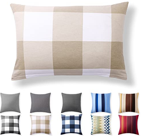 Alreya Renforcé Kissenbezug 40 x 60 cm - 100% Baumwolle mit Reißverschluss, Superweicher Kopfkissenbezug 40x60, Kissenhülle, Braun Kariert, nur Kissenbezug
