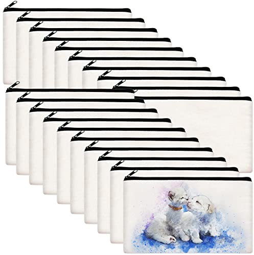 Legigo 20 Stück weiße Segeltuch-Make-up-Taschen zum Selbermachen, Basteltasche, Segeltuch, Federmäppchen, Kosmetiktasche, Mehrzweck-Segeltuch-Tasche mit Reißverschluss für Vinyl (21.1x12.7 cm)