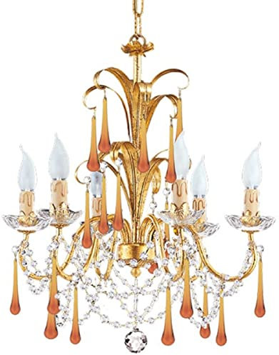 Casa Padrino Luxus Barock Kronleuchter Gold/Orange Ø 50 x H. 56 cm - Prunkvoller Wohnzimmer Kronleuchter im Barockstil - Barockstil Hotel Kronleuchter - Luxus Qualität - Made in Italy
