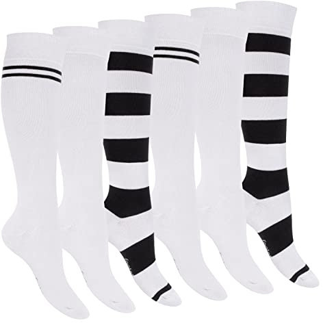 Footstar Damen Kniestrümpfe geringelt (6 Paar) - Weiß 39-42
