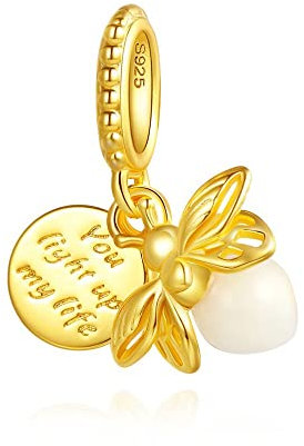 BEEUVIP Placcatura oro luccicante nel buio Firefly Charm per bracciali, ciondoli in argento 925, perline per collane, per la festa della mamma, compleanno, regalo di Natale