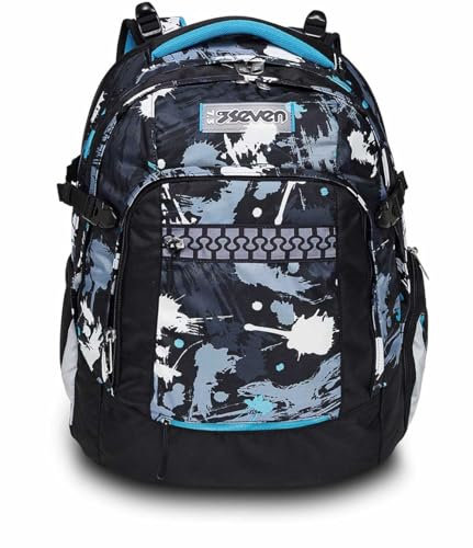 Seven Schulrucksack: ergonomisch & erweiterbar, mit mehreren Fächern, Schulranzen für Mädchen&Jungen; nachhaltiges Gewebe, mit Höhenverstellungssystem, Gymnasium & Schule, UPDOWN TWICE HUE STAINS