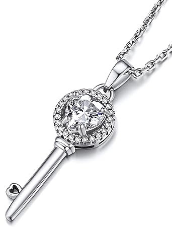 MomentWish Kette mit Schlüssel, Liebes Geschenk für sie, 1 Karat Moissanite Diamant Halskette Schlüsselanhänger Herz Liebesschlüssel Silber 925 für Frauen Damen