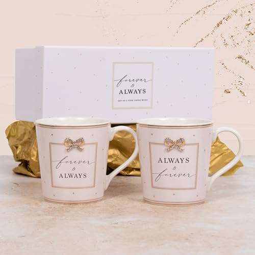 Lesser & Pavey Heart Design Ceramic Mug Set of 2 Forever & Always
