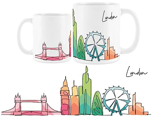 Purely Home London Mug - Colourful United Kingdom Skyline Souvenir Memento White Tea Coffee Gift Present Mug