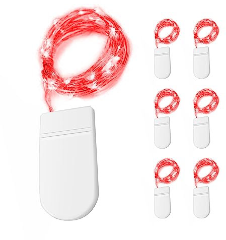 EvaStary 6 Pezzi Stringa Luci LED, Impermeabile 20 LED 2M a Fili di Rame per Interni ed Esterni, Natalizi, Matrimoni, Feste di Compleanno, Decorazione da Giardino, Luci Rosse