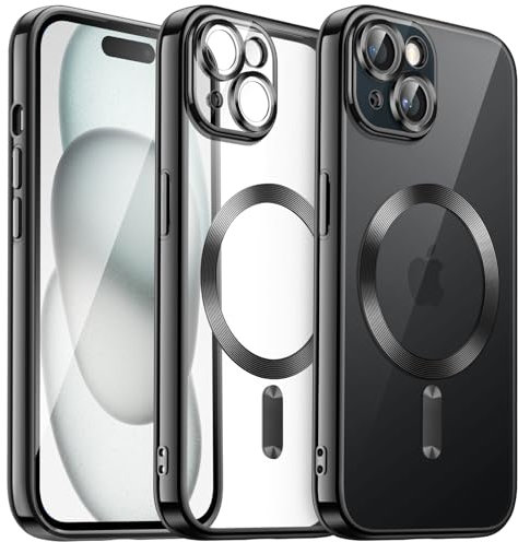 JETech Soft Clear Case for iPhone 15 Plus 6.7-Inch, Camera Lens Full Protection, Compatible with MagSafe Wireless Charging, Shockproof Electroplated TPU Phone Cover (Black)