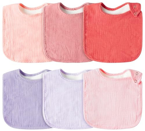 GROBRO7 6 Stück Baby Lätzchen mit Verstellbarer Druckknopf, Rosa-violett Newborn Musselin Baumwolle Sabberlätzchen, Teething Säugling Kleinkinder Drrible Bibs für Dusche Geschenk Weihnachten