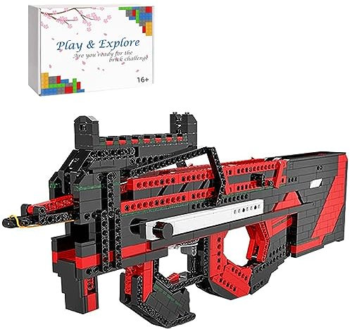Technik Schießwaffe Bausteine Bausatz, 990 Klemmbausteine P90 Submachine Gun, Technik Gewehr Modell mit Schussfunktion Und Motor, MOC Militär Waffen Kompatibel mit Lego Waffen