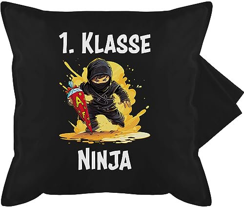 Kissenbezug - Deko Kissen Geschenke - Ninja Einschulung Schulkind Schulanfang 1. Klasse Erste - 50 x 50 cm - Schwarz - geschenk zur einschulung. schulanfänger schulkinder für 2024 schultag erster