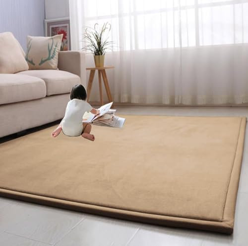 EN AyuL Große Yogamatte, Spielmatte, Korallensamt, dicke Krabbelmatte, Kinderzimmer, Bett-Matratze, Lagre-Teppich für Schlafzimmer/Wohnzimmer/Tatami, 200 x 200 cm, Braun